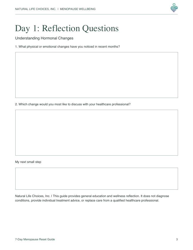 Day 1 reflection worksheet with two questions and space to write